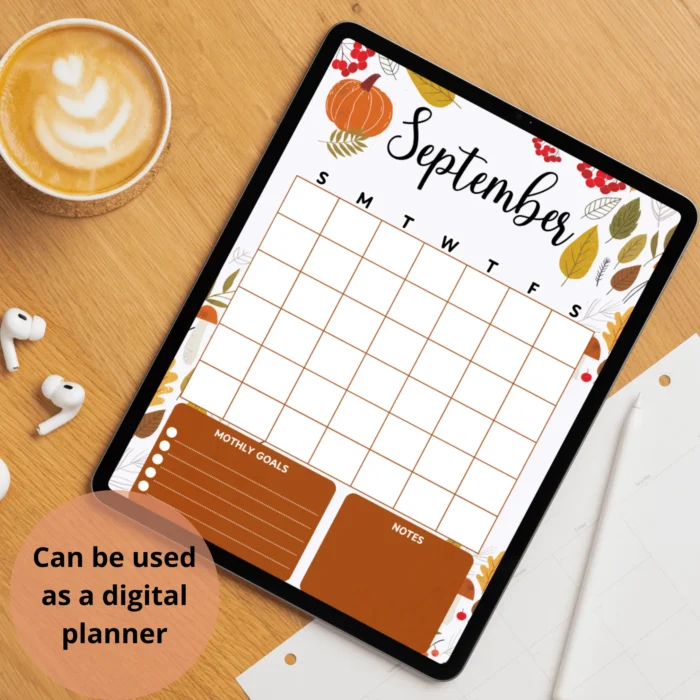 September Cozy Fall Printable Planner â€“ iPad Digital View