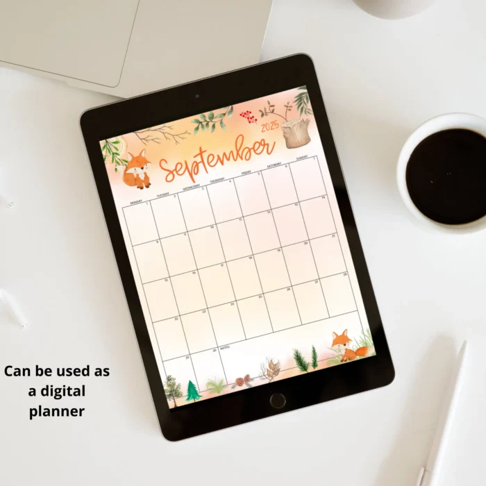 Digital Woodland Fox Calendar for September 2025