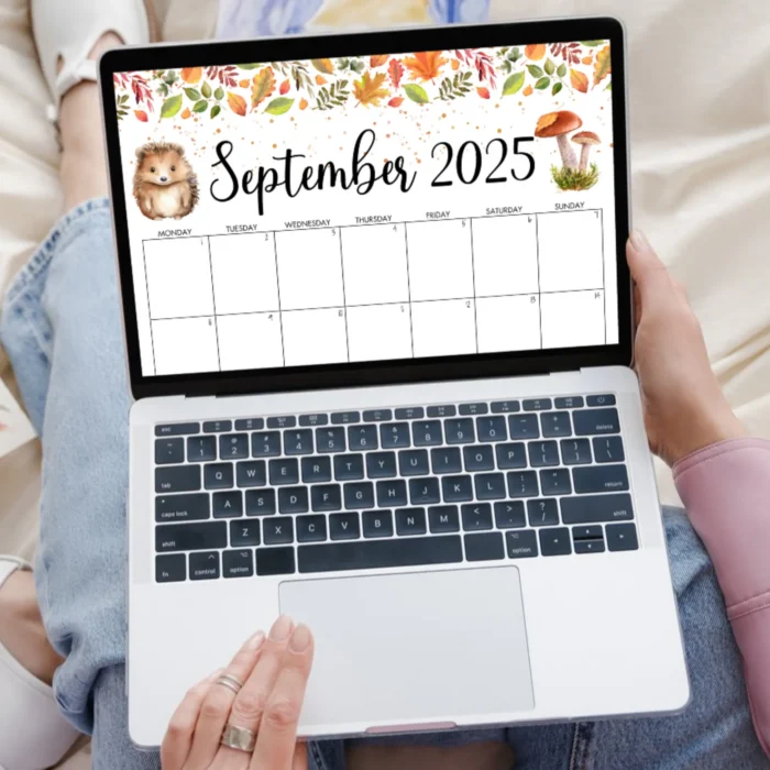 Autumn hedgehog theme September 2025 editable PDF planner