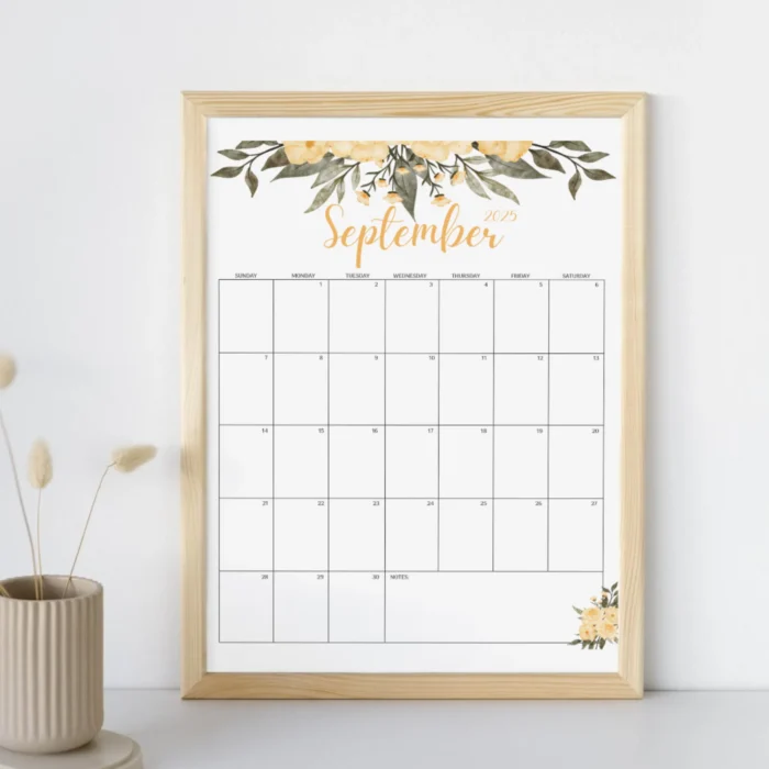 Printable & editable September 2025 monthly planner â€“ yellow floral design