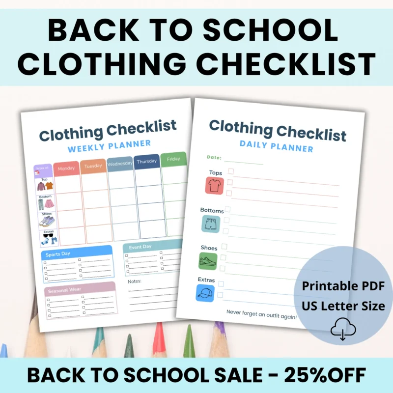 Back to School Clothing Checklist printable planner